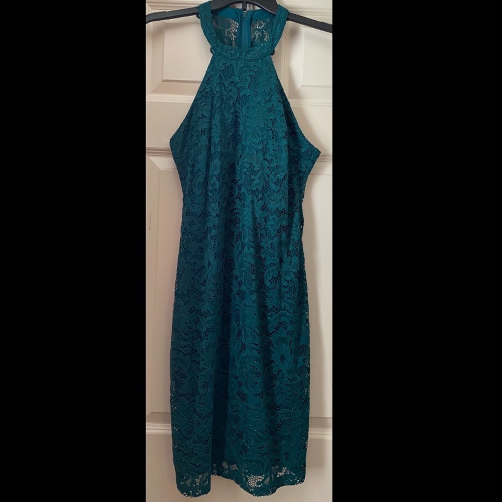 Sparkly Green Lace Mini Dress